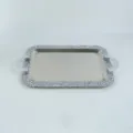Elegant stainless steel rectangular tray with crushed diamond border and handles for serving - Silver Rhinestone (Silver Rhinestone Tray) / 40X29 (cm)