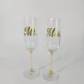 Elegant crystal champagne flutes with gold Mr. and Mrs. lettering, perfect for wedding toast - 2 Pieces/Pack / Gold Cup 2 Pieces/Set