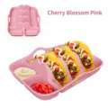 Cherry blossom pink silicone taco holder tray with separate dipping sauce compartments - Pink