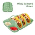 Mist bamboo green silicone taco holder tray with 3 slots and built-in sauce compartments - Green