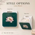 Foldable wall-mounted laundry basket with lotus design, white and green 36x33x3cm - Harmonious Wealth
