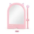 Adorable pink arched tabletop makeup mirror with cat ears and a decorative star wand accessory - Pink