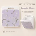 Lavender floral wall-mounted folding laundry basket with compact 36x33x3cm size - Lavender Bloom