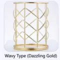 Nordic style champagne gold wireframe pen holder with elegant wave pattern for desk - W-Shaped Wave Style / Gold