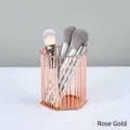 Nordic style hexagonal metal wire makeup brush holder organizer in elegant rose gold finish - Hexagon Style / Rose Gold