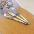 Stainless steel butter knife set with ivory handle cheese spreading tool kitchen tableware - 3-Piece Set in Cream White (Without Box) / Cheese Knife 3-Piece Set