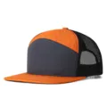 Gorra trucker de 7 paneles naranja y gris con visera plana y malla negra transpirable. - Talla Única (Se ajusta a 56-60cm) / Contraste Naranja Gris Negro