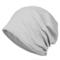Light grey solid color cotton slouchy beanie with rolled edge for autumn and winter - Fits 56-60cm Head Circumference (Elastic) / Light Gray