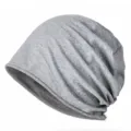 Premium grey cotton slouchy beanie with rolled edge, warm winter knit sleep cap variant. - Fits 56-60cm Head Circumference (Elastic) / Light Grey
