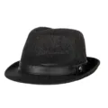 Classic breathable black straw jazz fedora hat for summer beach and sun protection - Fits approx. 57-58cm head circumference / PU Band Style / Black