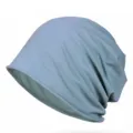 Soft and breathable cotton slouchy beanie cap in blue gray with a stylish rolled edge detail - Fits 56-60cm Head Circumference (Elastic) / Light Blue
