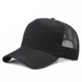 Atmungsaktive schwarze Mesh-Baseballkappe für den Sommer, Sonnenschutz, große Größe - Schwarz (5-Panel)