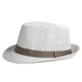 Breathable white straw fedora hat with striped band for summer beach sun protection - Adult size 56-58cm / Style 1-Creamy White