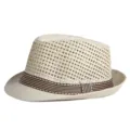 Breathable straw fedora hat for summer beach outings with striped band detail - Adult size 56-58cm / Style 1-Light Khaki