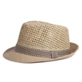 Classic breathable straw fedora hat with striped decorative band for summer sun protection - Adult size 56-58cm / Style 1-Dark Khaki