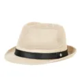 Classic beige straw fedora hat with black leather band for summer sun protection - Fits approx. 57-58cm head circumference / PU Band Style / Beige