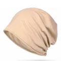Soft khaki knitted slouchy beanie hat for winter, minimalist style skull cap. - Fits 56-60cm Head Circumference (Elastic) / Apricot