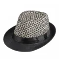 Fedora di paglia retrò con corona a fantasia e tesa nera per la protezione solare - Taglia adulto 56-58cm / Stile 2-Nero e Bianco