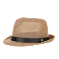 Classic unisex straw fedora hat featuring a breathable weave and black decorative band for summer - Fits approx. 57-58cm head circumference / PU Band Style / Brown