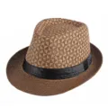 Cappello fedora classico in paglia intrecciata marrone da uomo con nastro nero. - Taglia adulto 56-58cm / Stile 2-Caffè