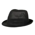 Classic black straw fedora hat for men and women, breathable summer sun protection jazz hat - Fits approx. 57-58cm head circumference / Plain Style / Black