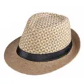 Cappello fedora in paglia bicolore vintage con nastro nero per protezione solare estiva - Taglia adulto 56-58cm / Stile 2-Cachi