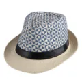 Cappello di paglia vintage con corona blu a motivi e nastro nero decorativo - Taglia adulto 56-58cm / Stile 2-Blu