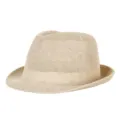 Breathable beige woven straw jazz hat with rolled edge for summer sun protection - Fits approx. 57-58cm head circumference / Plain Style / Beige