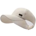Beige minimalist high ponytail sun visor baseball cap featuring black DYJ embroidery - DYJ Embroidery / 56-60cm / Light Beige