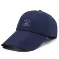 Navy blue breathable outdoor baseball cap featuring long brim and R letter embroidery - Fits 56-60cm / 刺绣R后网眼款(日字扣) / Navy Blue