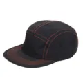 Black five-panel flat brim skateboard hat with orange contrast stitching details - Black with Orange Stitching