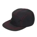 Classic black 5-panel camper hat featuring distinctive red contrast stitching detail - Black and Red Cord