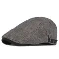 Klassieke grijze gemêleerde platte pet met warme geribbelde rand en verstelbare gesp - Past 56-59cm (Verstelbaar) / Effen zwart