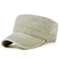 Vintage washed cotton flat top cadet cap in khaki finish for outdoor sun protection - XL (60-64) / Khaki