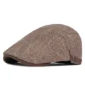 Vintage bruine getextureerde platte pet met corduroy rand en verstelbare band voor de winter - Past 56-59cm (Verstelbaar) / Effen Koffie
