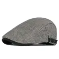 Klassieke grijs getextureerde retro baret met zwarte verstelbare riem en gesp - Past 56-59cm (Verstelbaar) / Effen Donkergrijs