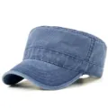 Vintage blue washed cotton cadet cap for men with adjustable flat top design - XL (60-64) / Dark Blue