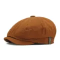 Cappello newsboy vintage in cotone marrone con design ottagonale retrò e particolare - Taglia M (Adatta per una circonferenza della testa di 56-58 cm) / Colore caramello