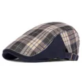 Klassieke geruite baret met marineblauwe corduroy details voor herfst en winter - Past 56-59cm (Verstelbaar) / Ruiten Patchwork Marine
