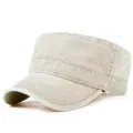 Berretto militare vintage in cotone lavato beige con parte superiore piatta classica - Khaki chiaro