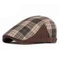 Klassieke bruine geruite baret in Britse retrostijl met corduroy details voor heren - Past 56-59cm (Verstelbaar) / Ruiten Patchwork Koffie