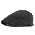 Vintage zwarte gewassen denim baret voor heren, verstelbare retro platte pet - Past 56-59cm (Verstelbaar) / Denim Zwart