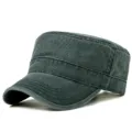 Berretto militare vintage in cotone lavato grigio antracite, cappello piatto per uomo - Verde Militare Scuro