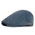Vintage blauwe denim baret pet met verstelbare metalen gesp voor dames en heren - Past 56-59cm (Verstelbaar) / Denim Donkerblauw