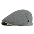 Vintage grijze visgraat platte pet met verstelbare riem en warme fleece voering - Past 56-59cm (Verstelbaar) / Visgraat Donkergrijs