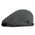 Klassieke grijze visgraat baret voor heren, retro winterpet met verstelbare band - Past 56-59cm (Verstelbaar) / Visgraat Zwart