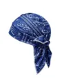 Bandana cappello da pirata paisley blu elastico con eleganti lacci lunghi per il ciclismo - Taglia Unica (55-60 cm) / Blu Marino (Paisley 2)