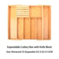 Organizador de cajones extensible de bambú para cubiertos y cuchillos cocina - Caja de Cubiertos Extensible con Porta Cuchillos / Amarillo jengibre