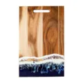 Premium acacia wood cutting board featuring a handcrafted blue ocean resin wave art design - Large Rounded Rectangle (Style C)