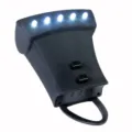 Vue détaillée de la lampe de barbecue extérieure en silicone noir avec cinq LED. - Lampe de barbecue